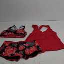 Yonique 3 Piece Athletic Tankini Swimsuits for Women with Shorts Swim Tank Tops with Sports Bra and Boyshorts Bathing Suits (Large, Red Floral)