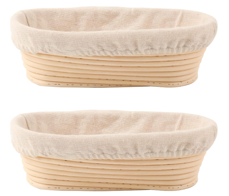 DOYOLLA Bread Proofing Baskets Set of 2 10 inch Oval Shaped Dough Proofing Bowls w/Liners Perfect for Professional & Home Sourdough Bread Baking