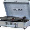 Victrola Journey Bluetooth Portable Suitcase Record Player  with Built-in Speakers, 3 Speed Vinyl Record Player, RCA Out, Headphone Jack, Light Denim Blue Linen