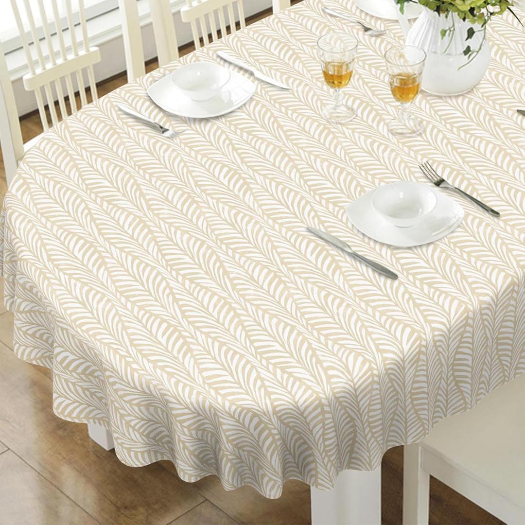 Oval Tablecloth, French Country Printed Oval Table Cloth-54x72 Inch, Fabric Washable and Waterproof Oval Table Cover for Farmhouse Kithchen Dining Decoration (Beige 03)