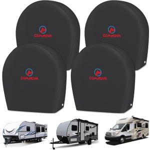 Comnova RV Tire Covers 4 Pack - 600D Tough Tire Wheel Cover Protector for RV, Truck, SUV, Trailer, Camper, Boat and Van, Heavy Duty & Waterproof Tire Cover, Fits Tire Diameters 23-25 Inch
