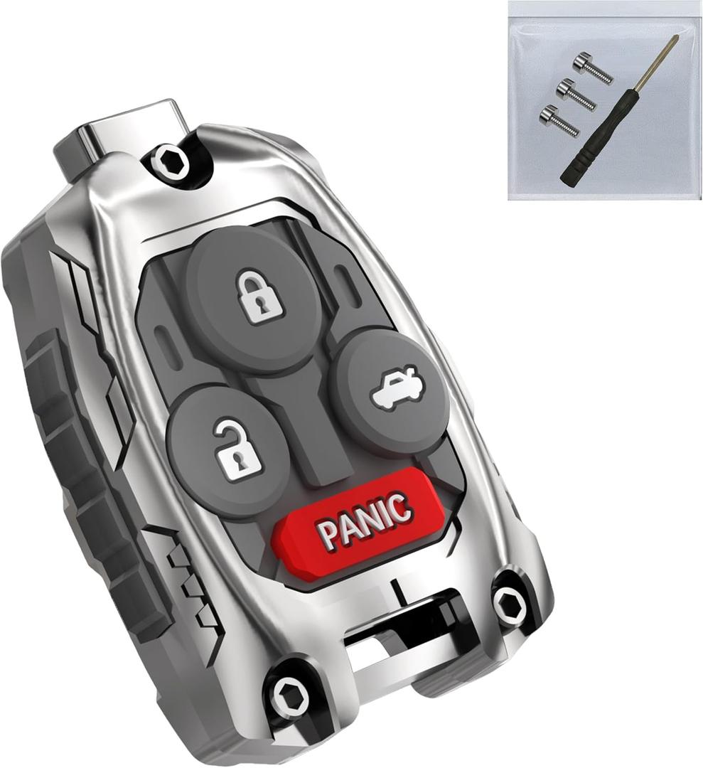 Cutting NOT Required - Upgraded Version Heavy Zinc Alloy Key Fob Shell Case Replacement for Honda Accord Civic CR-V Odyssey Pilot Ridgeline CR-Z Fit Key Fob Cover (4 Button-Silver)