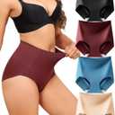 LEVAO Women's Tummy Control Underwear High Waisted Seamless Panties - Postpartum Briefs No Show Shaper S-3XL 4 Pack (L)