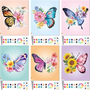 6 Pack Pre Drawn Canvas for Painting Pre Printed Canvas Kit 8 x 10 Inch Stretched Cotton Paint and Sip Set for Adults Couple Party Date Night (Butterfly)