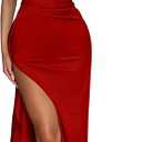 Memoriesea Women's Sexy One Shoulder High Split Cocktail Wedding Party Maxi Dress (Medium, Red)