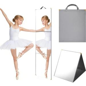 Hanging Portable Foldable Dance Mirror,Acrylic Shatterproof Folding Mirror for Camping,Lightweight Full Length,Dance Competition Must Haves (Grey, 47" L x 13" W)