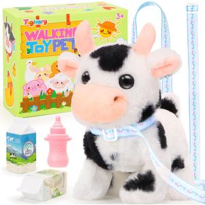 Tagitary Plush Toys Interactive Toys Cow for Kids, Walking Pet Toys Can Make Sounds, Wag Tail and Nod Head, Realistic Stuffed Cattle Toys Birthday Gift for Kids Toddlers