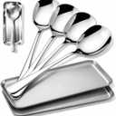 4-Piece Serving Spoons Set with 2 Spoon Rests, 18/8 304 Stainless Steel, Large Buffet Serving Spoons, Heavy Duty Flatware Utensils for Banquet, Cooking & Kitchen