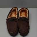 VLLy Mens Moccasin Slippers with Memory Foam Arch Support, Non Slip Rubber Sole House Shoes for Men Machine Washable Warm Fleece Lined Indoor Outdoor Home Shoes (12, Darkbrown)