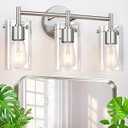 Indoi 3-Light Brushed Nickel Bathroom Vanity Light Fixtures, Clear Glass Shade Wall Sconces for Mirror, Bedroom, Living Room, Hallway