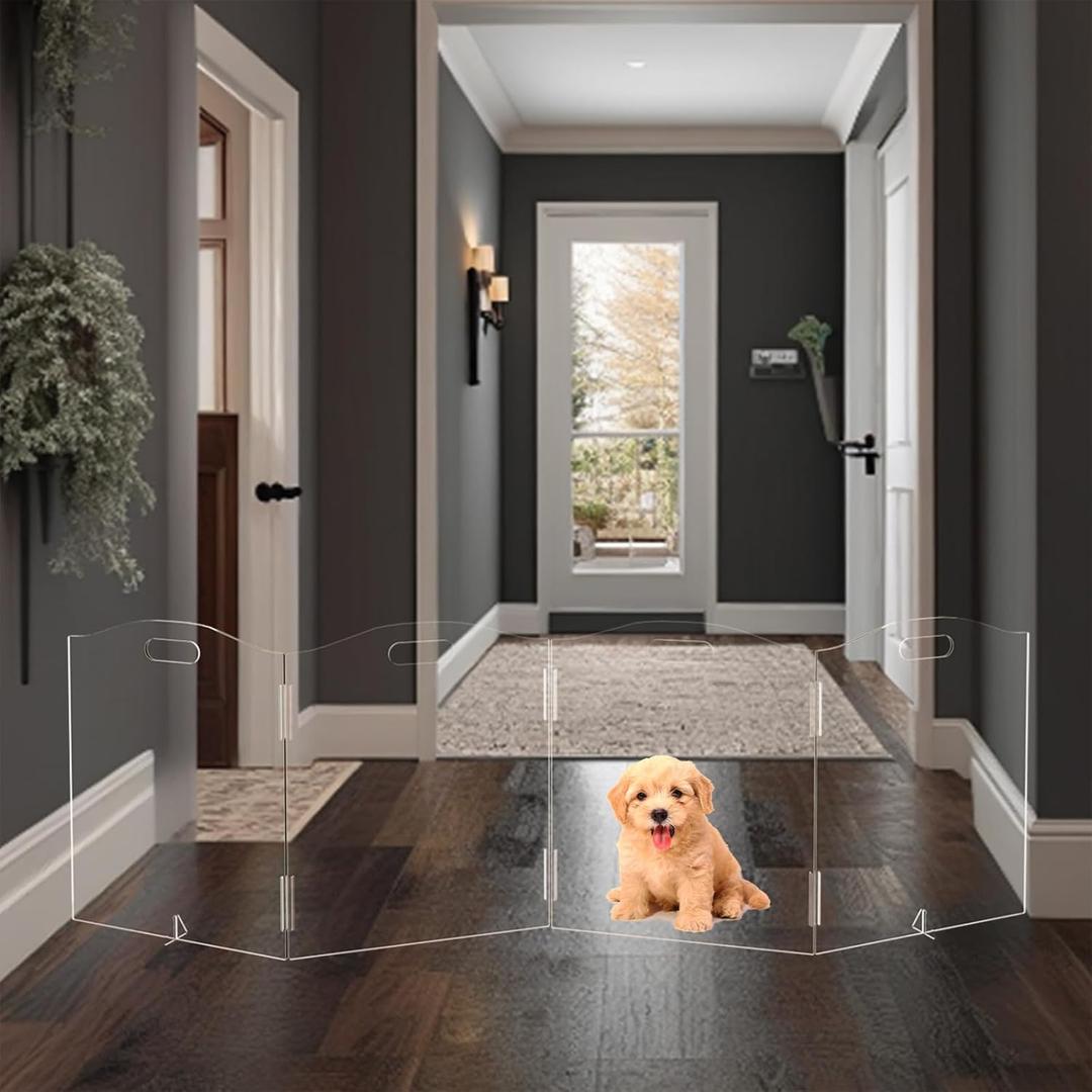 Free Standing Dog gate Indoor,Clear Dog gate,Pet Doggy Gates for doorways Home (4 Panel-W80 X H24)
