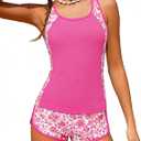 Girls Swimsuit 2 Piece Bathing Suit Floral Color Blocked Tankini Swimsuits Teen Girls' Swimwear for 11-15 Years