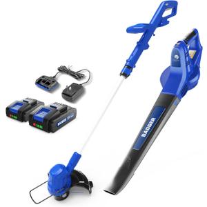 WILD BADGER POWER 20V Weed Wacker & Leaf Blower, Electric with 2 * 2Ah Battery & Charger, String Trimmer, Lightweight, Adjustable Telescopic Shaft, Easy to Use