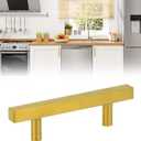 QWORK Gold Cabinet Handles, 10 Pack 3" Hole Centers Stainless Steel Drawer Pulls, 5" Length