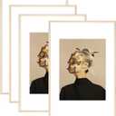 8x12 Picture Frame Set of 4, Matted Brass Simple Modern Brushed Thin Aluminum Metal Photo Frame Fits 6x8 with Mat or 8 x 12 without Mat Vertical and Horizontal for Tabletop and Wall Mounting