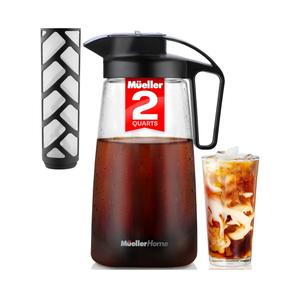 Cold Brew Coffee Maker, 64 oz Tritan Fortified Pitcher, Pour Spout Handle Lid, Resilient & Leak-Proof for Iced Coffee Tea