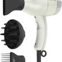 TOME Hair Dryer with Diffuser, 1875W Ionic Blow Dryer with Comb Attachment and Concentrator for Home Use, Fast Drying with Cool Shot and 2 Heat & 2 Speed Settings, 125V, White