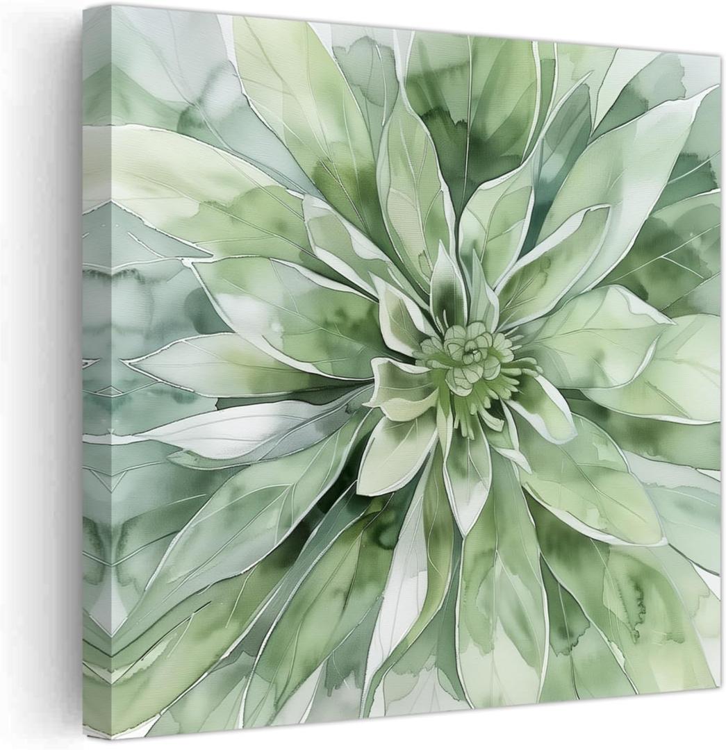 PBXBJY Sage Green Wall Decor Plant Canvas Prints Watercolor Floral Poster Wildflower Picture Botanical Painting Modern Farmhouse Bathroom Kitchen Decor (24.00" x 24.00")