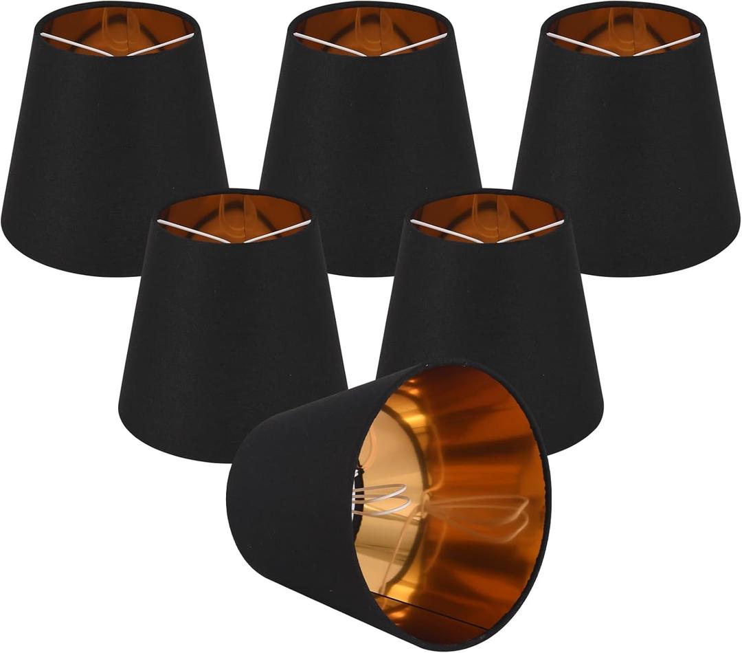 Small Lamp Shade Clip on Bulb for Candelabra Bulbs, Mini Lampshades for Chandeliers, Home Decor Barrel Black Lampshade for Table Chandelier Wall Lamp Ceiling Lamps 4x6x5 Inch 6Packs