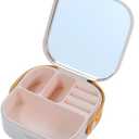 Travel Jewelry Box Small Jewelry Box Women Mini Travel Essentials, Portable Mini Jewelry Leather Box Jewelry Ring Storage Box Storage Rack Gift Box for Women with Mirro, Grey