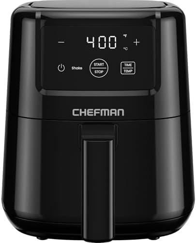 CHEFMAN 2 Qt Mini Air Fryer – Digital Space-Saving Compact Air Fryer with Nonstick and Dishwasher Safe Basket, Quick & Easy Meals in Minutes, Features Digital Timer and Shake Reminder – Black