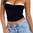 Women Sexy Y2k Double Lined Shelf Bra Tank Top Dressy Crop Corset Camisole Top with Built in Bra for Date Night Club (Small, Black)