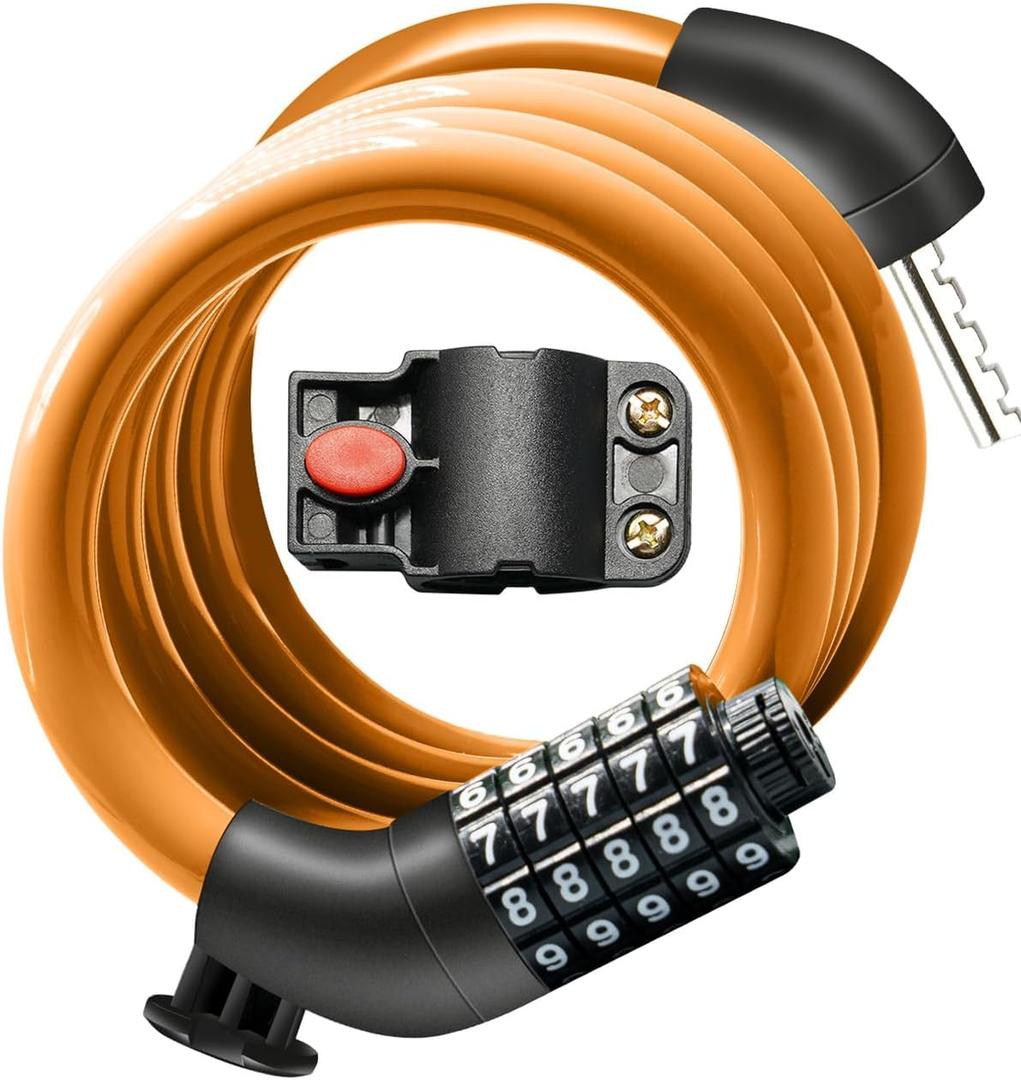 Bike Lock Cable with Combination,High Security 5-Digit Resettable Combination Bicycle Lock Anti-Theft, with Mounting Bracket for Bikes and Scooters (Yellow-12mm)