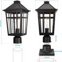 Darkaway Large Outdoor Post Lights Lamp Post Light Fixture, 17inch Waterproof Aluminum Post Lamp with Glass, Fence Deck Lighting for Garden, Patio, Pathway, Large-1 Pack, Black
