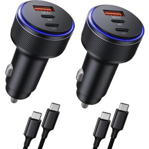 Car Charger for iPhone 17/17 Pro Max USB C Fast Charger,2Pack 90W 3-Port Charger Adapter for iPhone 16/16 Plus/16 Pro/16 Pro Max/15/14/Pro Max/AirPods4/ iPad Pro/Mini, (USB C to C Cable)