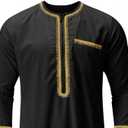 Muslim Clothes For Men Islamic Clothing Umrah Arabic Thobe Kaftan (Black, XXXL)