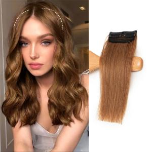 Real Remy Human Hair Clip in Hair Extensions Short Straight Thick Double Weft One Piece Hair Pieces for Thinning Hair Invisible Hairpin Increase Women Men Hair Volume 12Inch#6 Light Brown