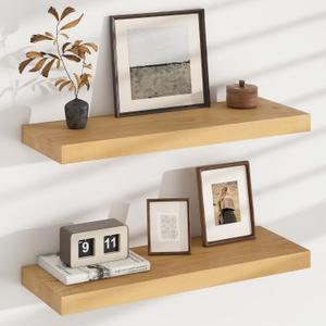 Floating Shelves for Wall, USA-Sourced Brich Wood 24 Inch Wall Shelves Set of 2, Natural Wooden Mounted Picture Ledge Shelf, Nursery Book Storage Shelf Kids Bookshelf Display, Shelf for Bathroom