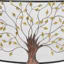 Deco 79 Farmhouse Metal Fireplace Screen with Tree Detail, 39" x 7" x 33", Green