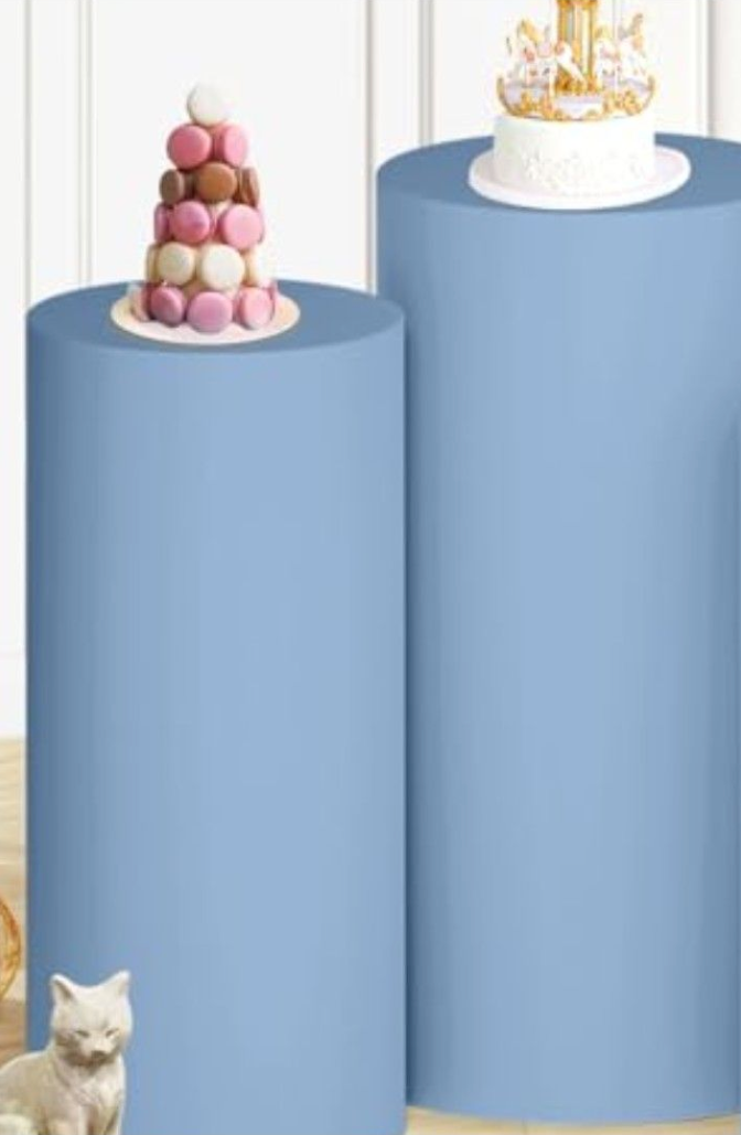 OMKSIH Spandex Cylinder Pedestal Covers Set of 2 - Dusty Blue Stand Covers for Party Dessert Decor - Plinth Cover OMKSIH Spandex Cylinder Pedestal Covers Set of 2 - Dusty Blue Stand Covers for Party Dessert Decor - Plinth Cover