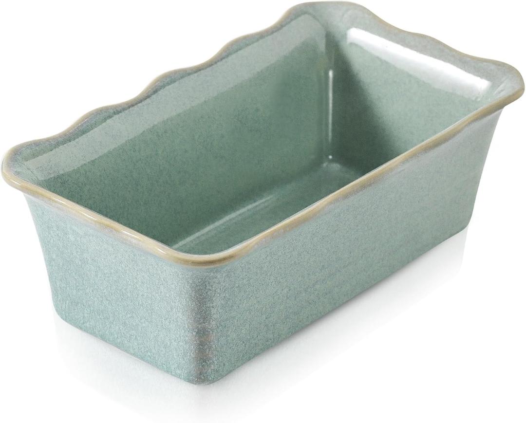 HVH Ceramic Loaf Pan for Baking Bread, Rectangular Baking Bread Loaf Pan, 9 x 5 inch Bread Pan, Bread Baking Pan for Cooking, Wave Series, Farmhouse Style (Turquoise)