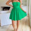 ZESICA Women's Summer Strapless Mini Dress 2026 Casual Off Shoulder A Line Swing Boho Beach Vacation Party Short Dresses Green Large