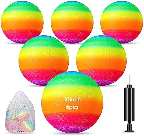 Hanaive 30 Pcs Kickballs 10 Inch Playground Ball Rubber Inflatable Dodgeball with Pump and Storage Bag Bouncy Kickball for Adults Sports Outdoor Activities(Rainbow)