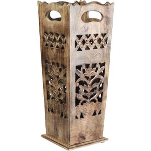 Hand-Carved Wooden Umbrella Stand & Walking Cane Holder | 21 Inch Tall Decorative Umbrella Rack for Entryway, Home & Office | Rustic Floor Storage Organizer
