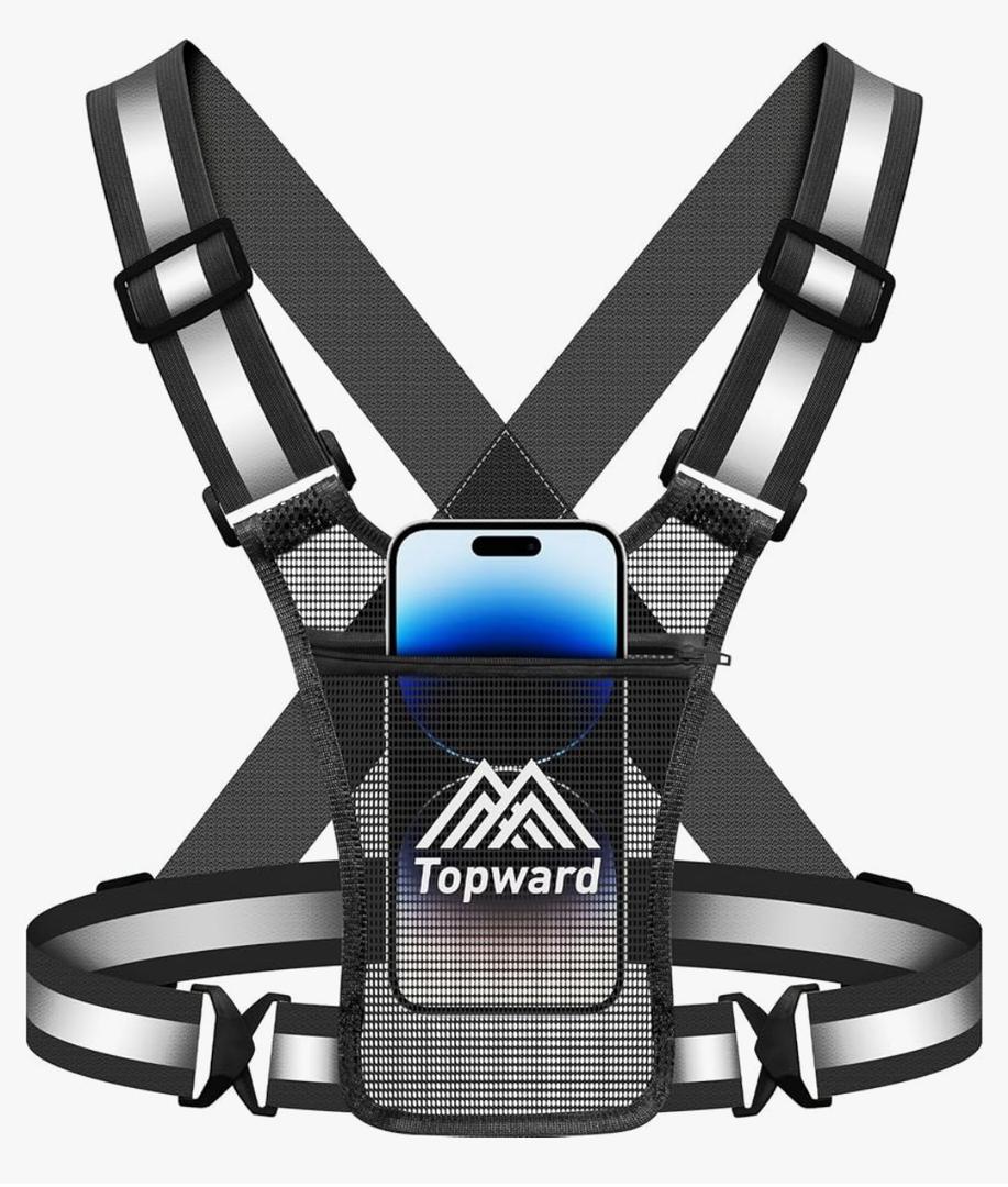 Running Vest Chest Phone Holder for Women Men, Reflective Vest Safety Gear for Dog Walking Cycling - Adjustable Waist/Shoulder