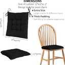 ELFJOY 4 Pack Chair Cushions for Dining Chairs 17x17 inch Seat Cushions for Kitchen Chairs Soft and Comfortable Square Chair Pads with Ties, Black