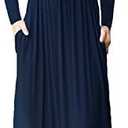 GRECERELLE Women Long Sleeve Casual Round Neck Loose Solid Floral Maxi Long Dress with Pockets, Size S