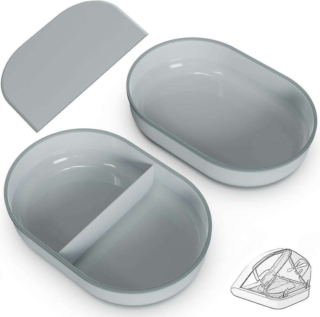 Bowl & Mat Set for Automatic Microchip Cat Pet Feeder, Sealing Ring Design for Keeping Food Fresh and Reducing Odor, Easy to Clean (Grey)
