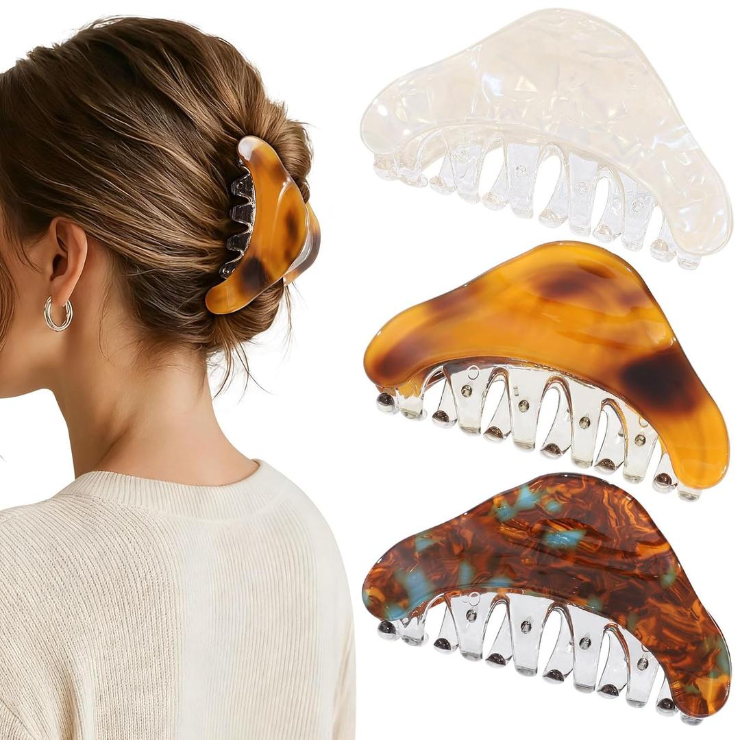 2 x 3PCS Hair Claw Clips for Women Girls - Cute Medium Triangle Clips in Y2K Vintage, Trendy Durable Sparkling Hair Accessories for Updos Buns Gifts