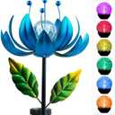 Solar Wind Spinner, 38 Inch Metal Stake Yard Spinners,Solar Powered Multi-Color LED Glass Ball with Kinetic Wind Sculpture Spinner Windmills for Yard