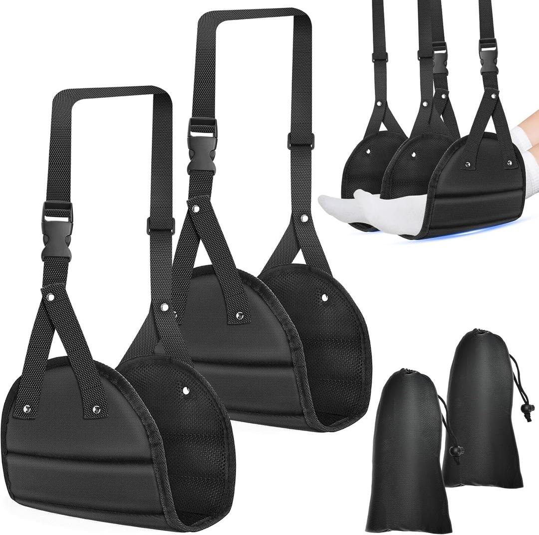 Travel Essentials Women Men, 2 Pack Black Airplane Footrest Leg Foot Hammock Rest Travel Luggage Accessories Gadgets Under Desk Flying Long Fight Trip Seat Organizer Must Haves Gifts Kids Needs