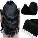 Munx 18inch Black Tape In Hair Extension Real Human Hair 20pcs 40g/Pack Silky Straight Natural Black #1 Tape In Hair Extensions (18 Inch, #Natural Black-Straight)