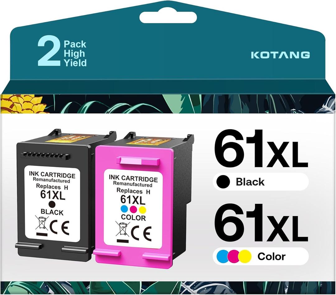 Remanufactured Ink Cartridge Replacement for HP 61XL Black Color Combo Pack for HP Envy 5530 4500 4502 5535 Officejet 4630 4635 Deskjet 3510 1010 1510 Printer (Black Tricolor, 2 Pack)