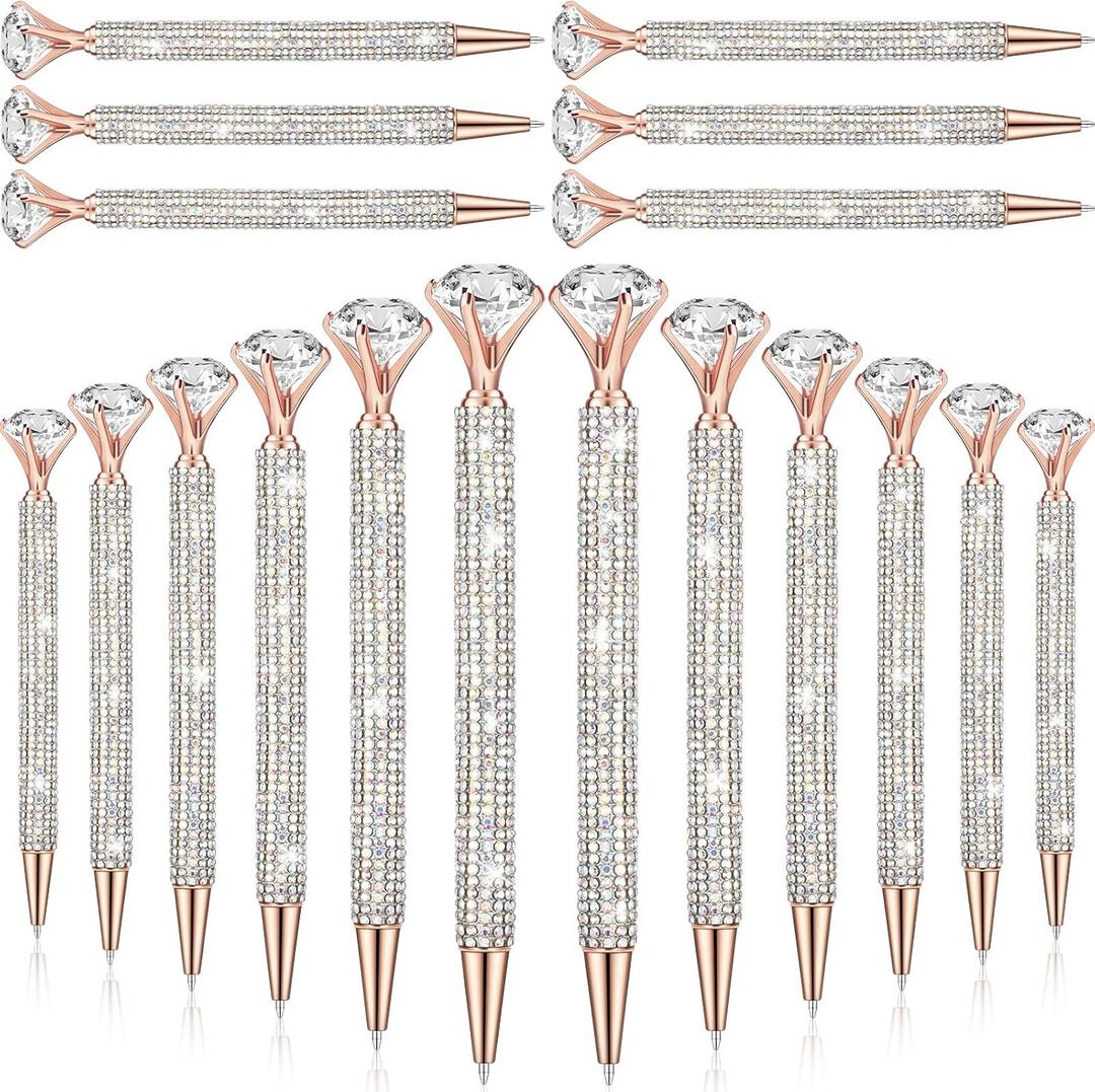 Honoson 50 Pcs Big Diamond Pens Bulk Bling Rhinestone Pens with Crystal Christmas Glitter Retractable Black Ink Ballpoint Pens for Bridal Shower Gifts School Office Birthday Party Favor(AB Color)