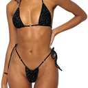 Women Halter String Bikini Set Sexy Thong Cheeky Two Piece Swimsuits Solid Color Bathing Swimwear S