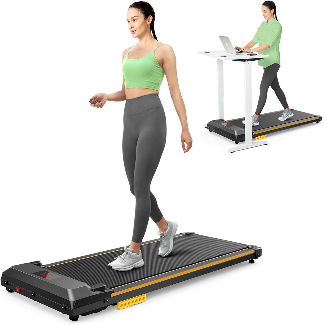 UREVO Under Desk Treadmill for Office Under Desk, Walking Pad 2 in 1 for Home/Office, Portable Walking Pad Treadmill with Remote Control, LED Display (Yellow)